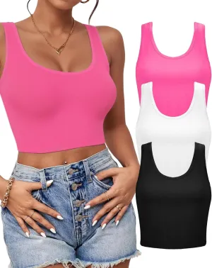 1-3Pcs Crop Tops for Women, U Neck Sleeveless Tank Tops, Basic Cropped Racerback Going Out Tops Athletic Sports Shirts