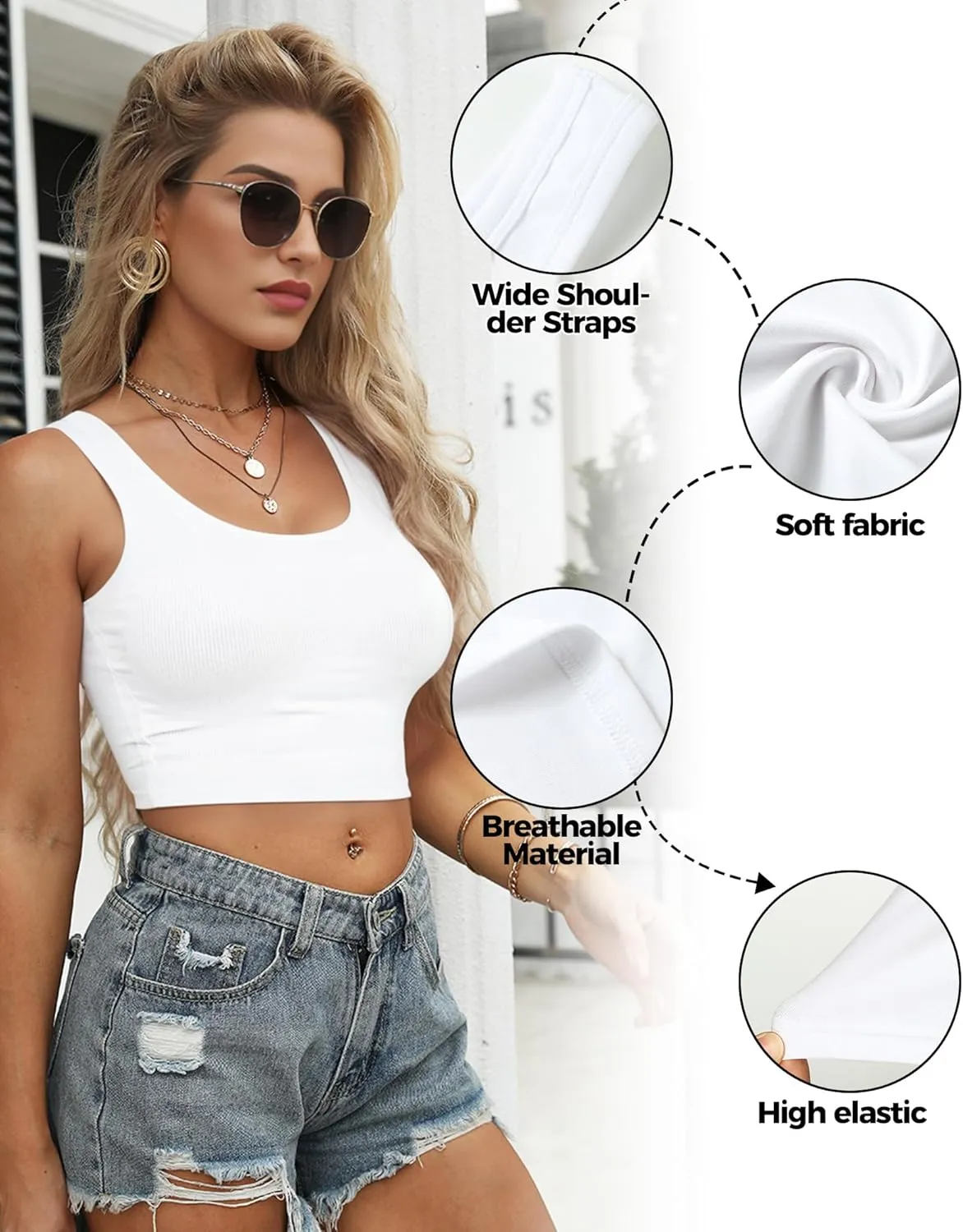 1-3Pcs Crop Tops for Women, U Neck Sleeveless Tank Tops, Basic Cropped Racerback Going Out Tops Athletic Sports Shirts