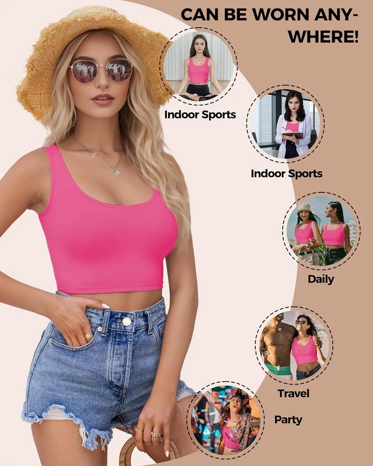 1-3Pcs Crop Tops for Women, U Neck Sleeveless Tank Tops, Basic Cropped Racerback Going Out Tops Athletic Sports Shirts