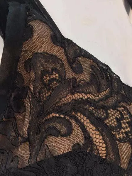 1940s Black Silk Evening Dress with Lace Overlay