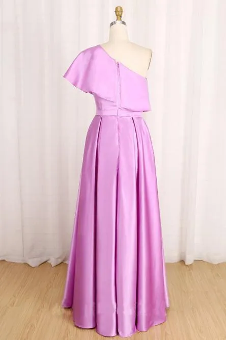 A Line Satin Long Prom Dress One Shoulder Formal Dress