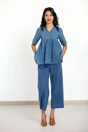 Aadya Moda Women's Kala Cotton Indigo Elegance Ensemble Top and Pant Set