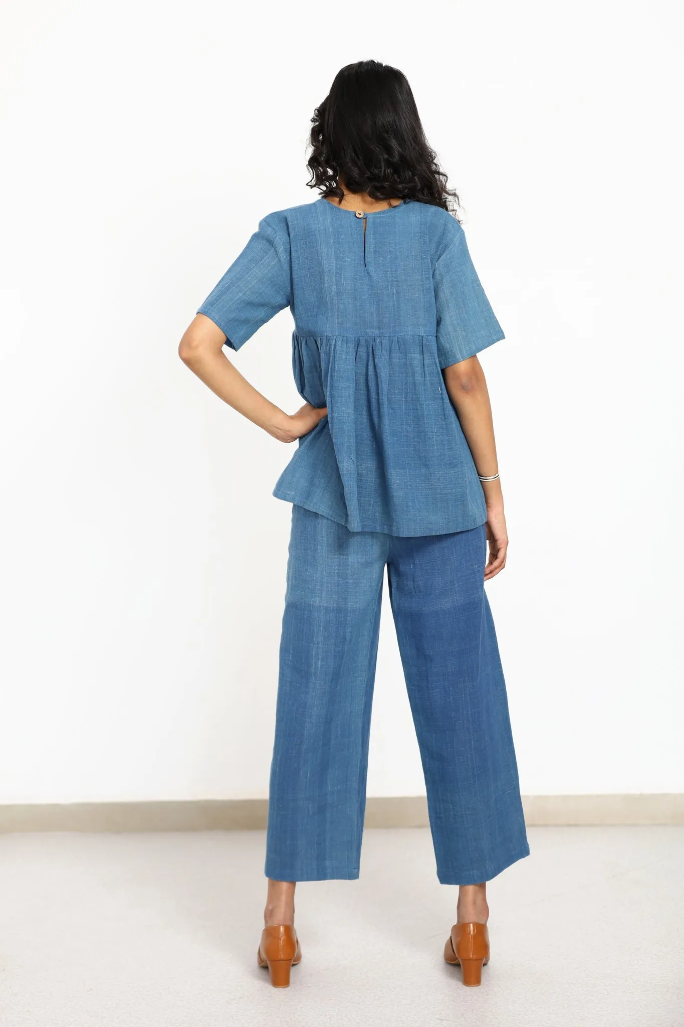 Aadya Moda Women's Kala Cotton Indigo Elegance Ensemble Top and Pant Set