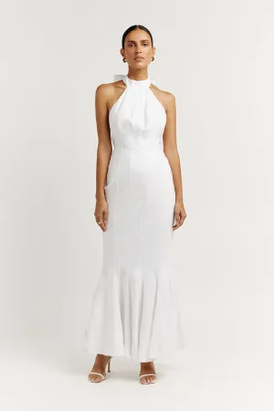 AISLE WHITE LINEN HIGH NECK DRESS