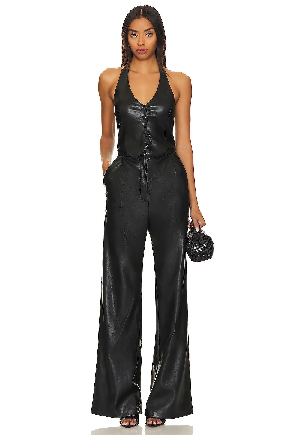 Amanda Uprichard X Revolve Isadore Faux Leather Jumpsuit, black
