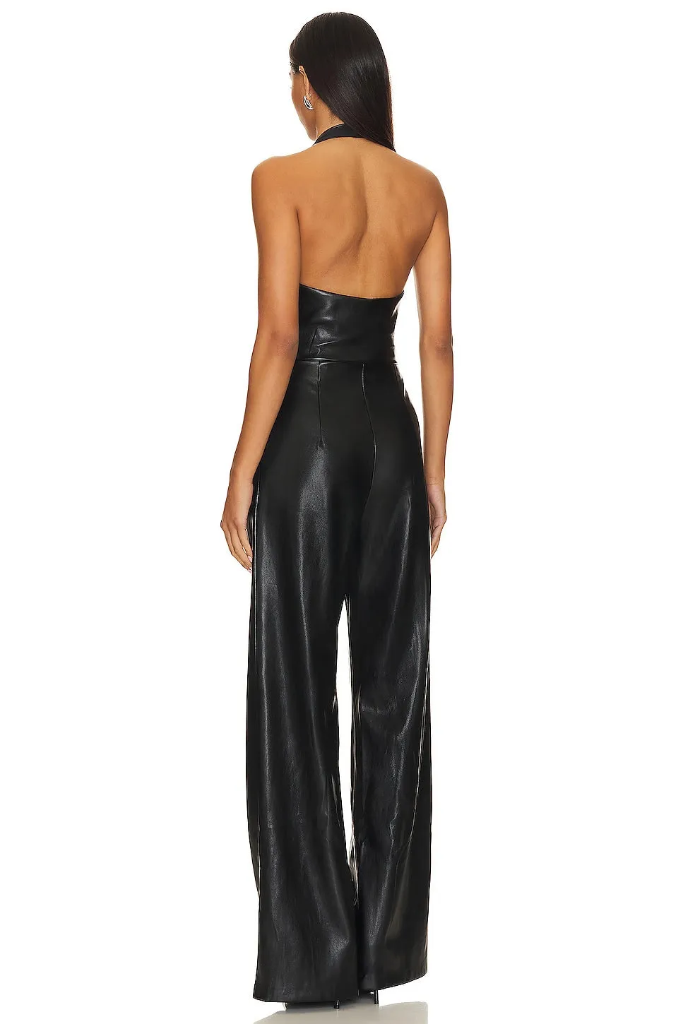 Amanda Uprichard X Revolve Isadore Faux Leather Jumpsuit, black