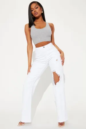 Arm Candy High Rise Ripped Straight Leg Jeans - White