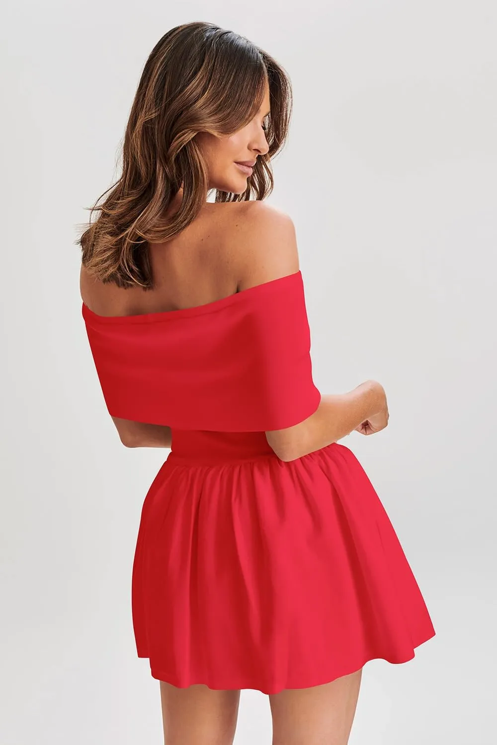 Atizon Women's Summer Off The Shoulder Mini Dress Casual Short Sleeve Trendy Cocktail Party A Line Dresses