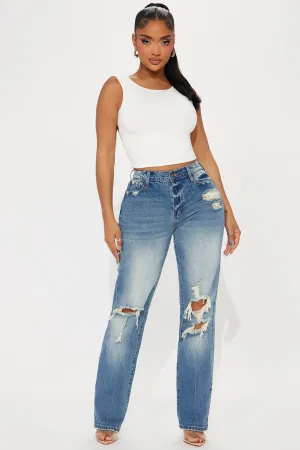 Avalon Stretch Ripped Straight Leg Jeans - Vintage Wash