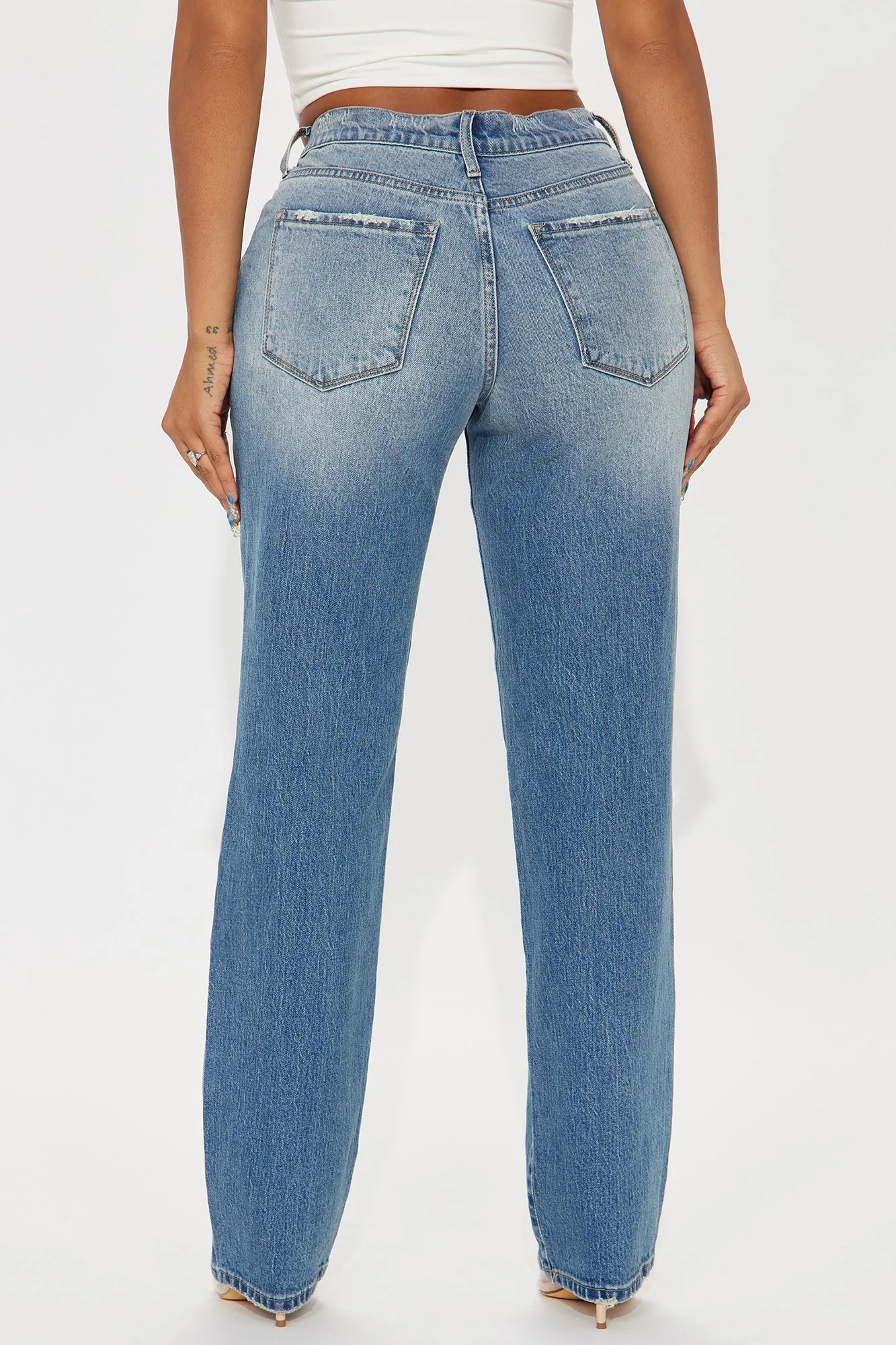 Avalon Stretch Ripped Straight Leg Jeans - Vintage Wash
