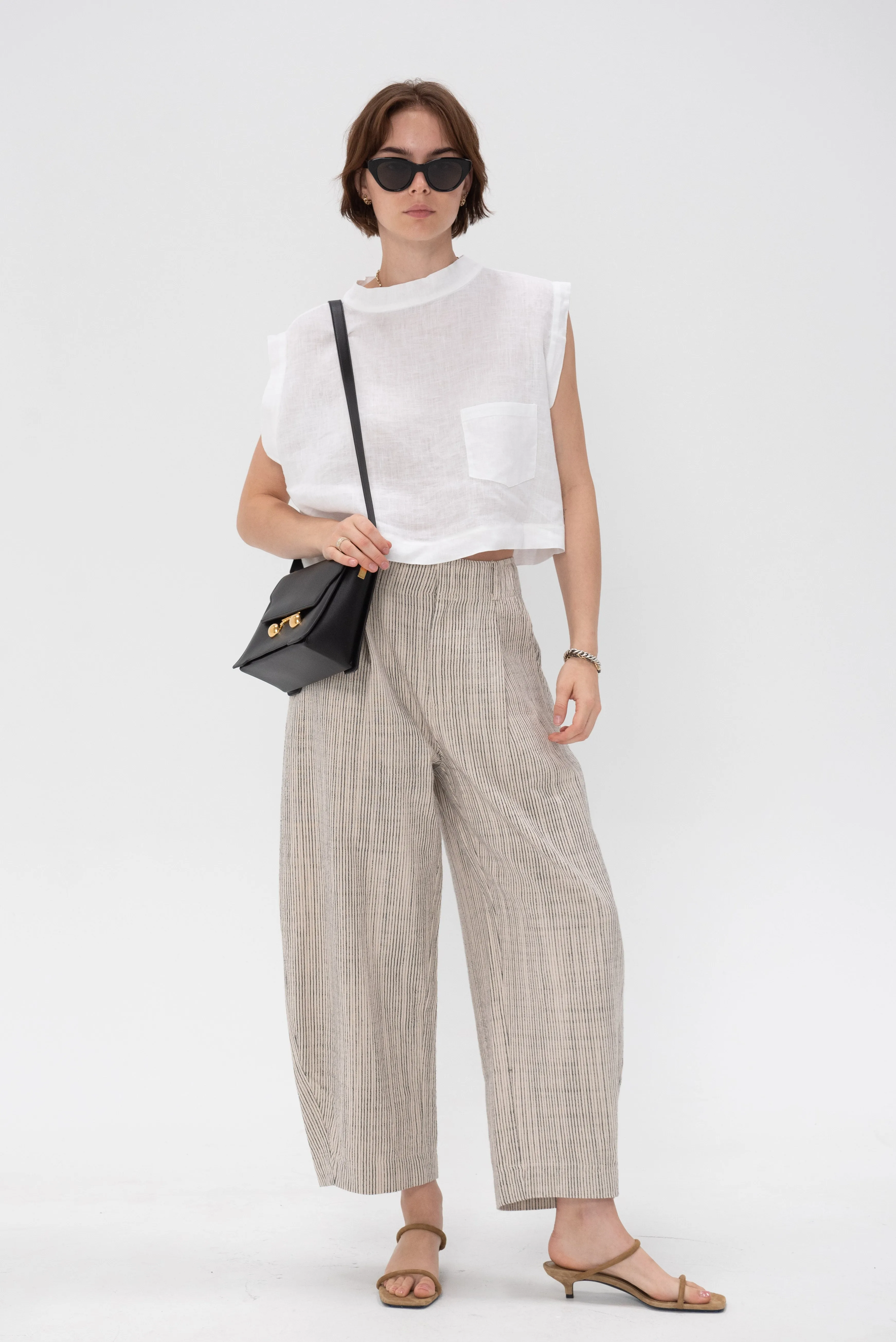 Bari Crop Trouser, Cream Pinstripe