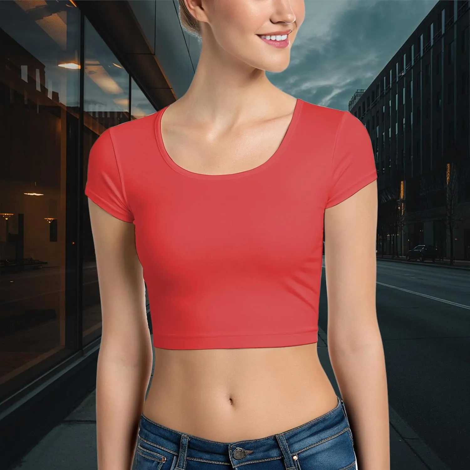 Basic Crop Tops for Women Short Sleeve T-Shirts Scoop Neck Cropped Shirts Women's Crop Top Cute Summer Tops Slim Fit Tees