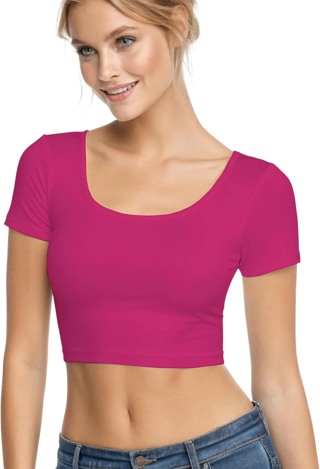 Basic Crop Tops for Women Short Sleeve T-Shirts Scoop Neck Cropped Shirts Women's Crop Top Cute Summer Tops Slim Fit Tees