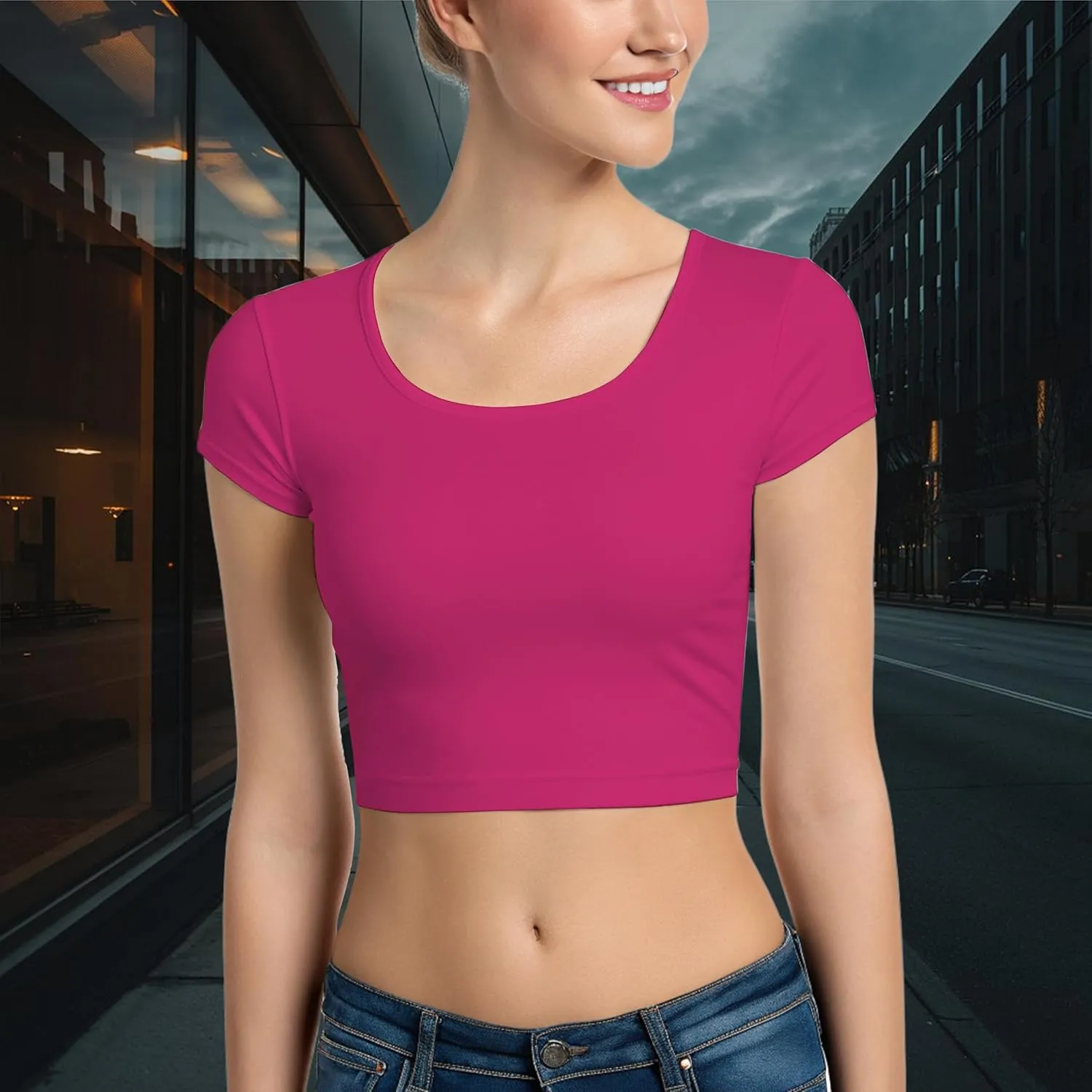 Basic Crop Tops for Women Short Sleeve T-Shirts Scoop Neck Cropped Shirts Women's Crop Top Cute Summer Tops Slim Fit Tees