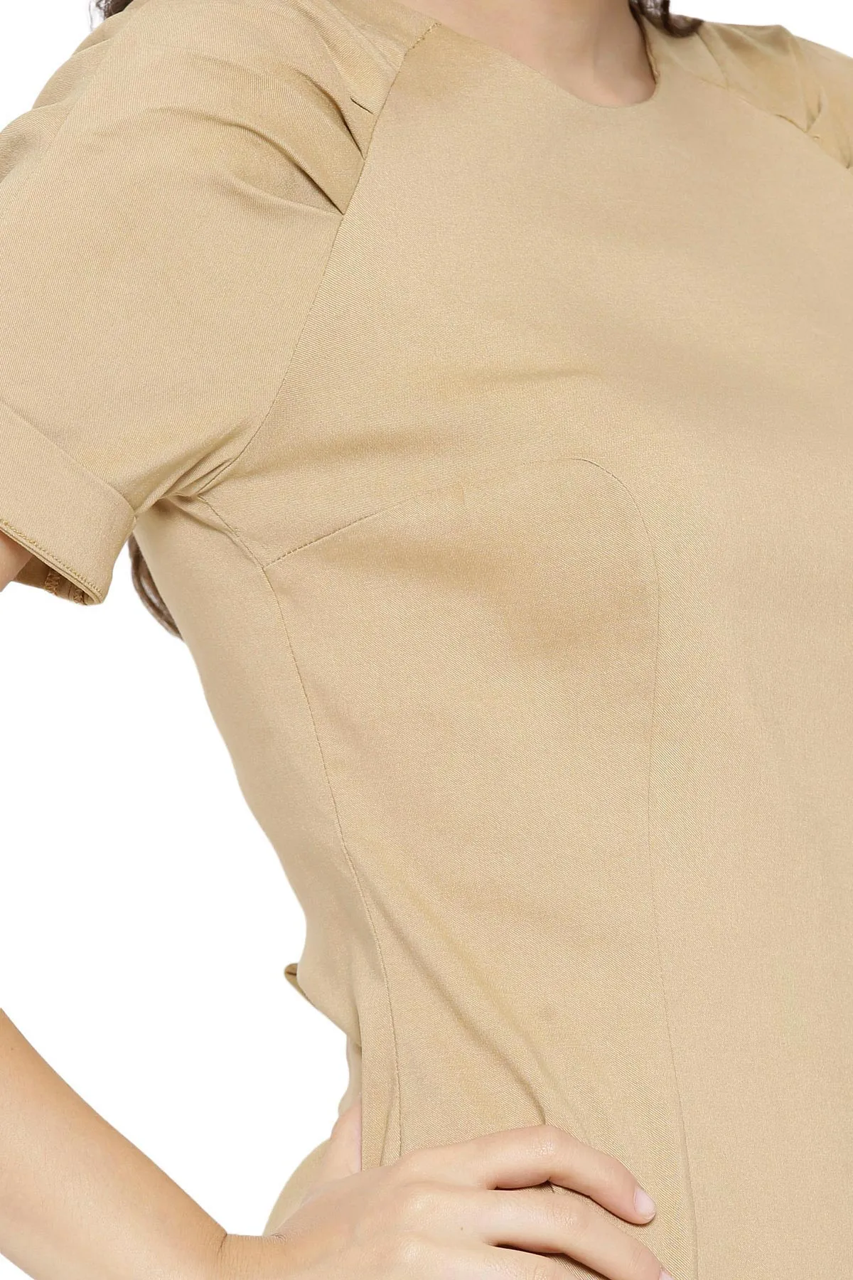 Beige Bodycon Dress With Back Bows