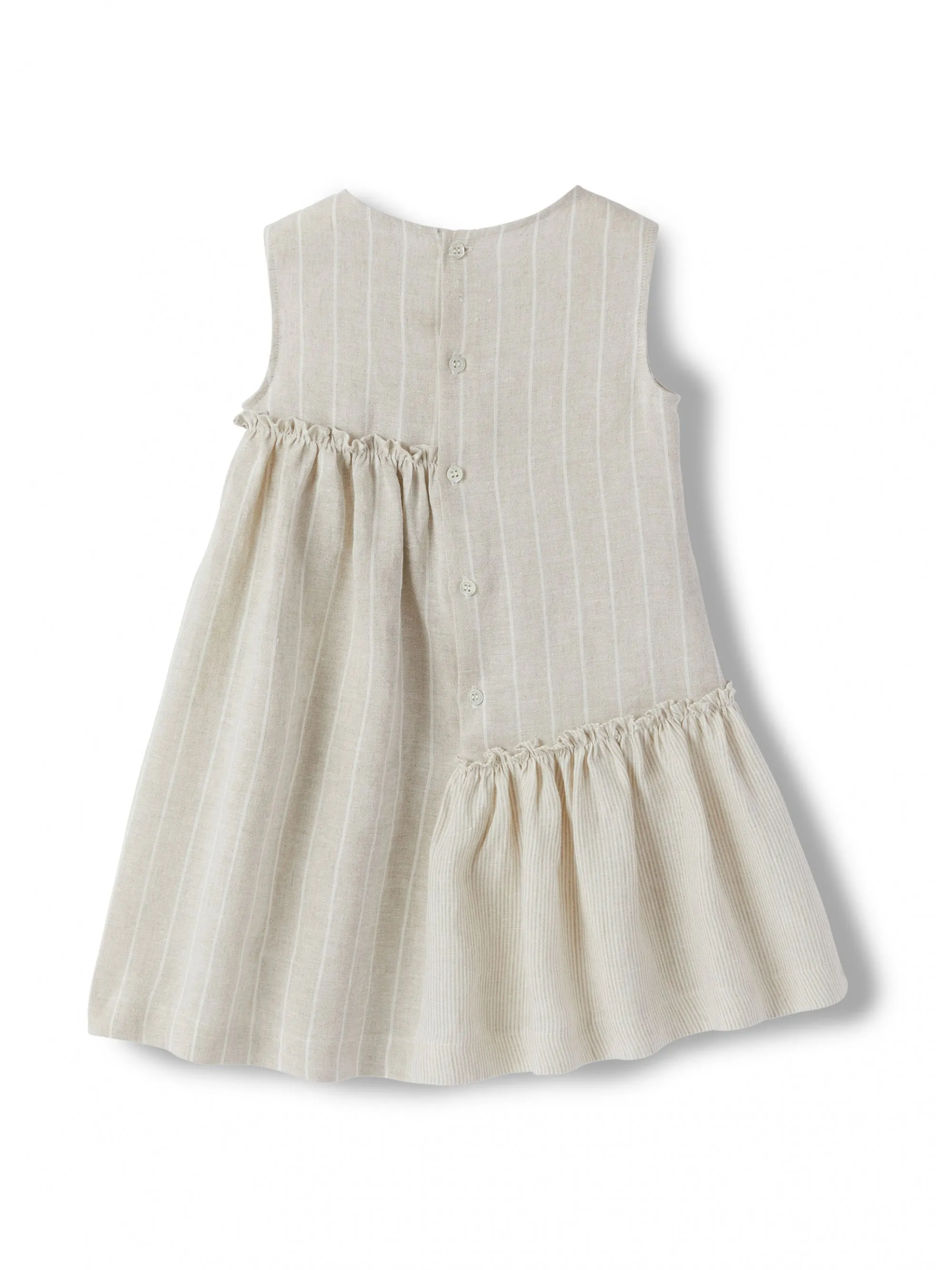 Beige Sleeveless Linen Striped Dress