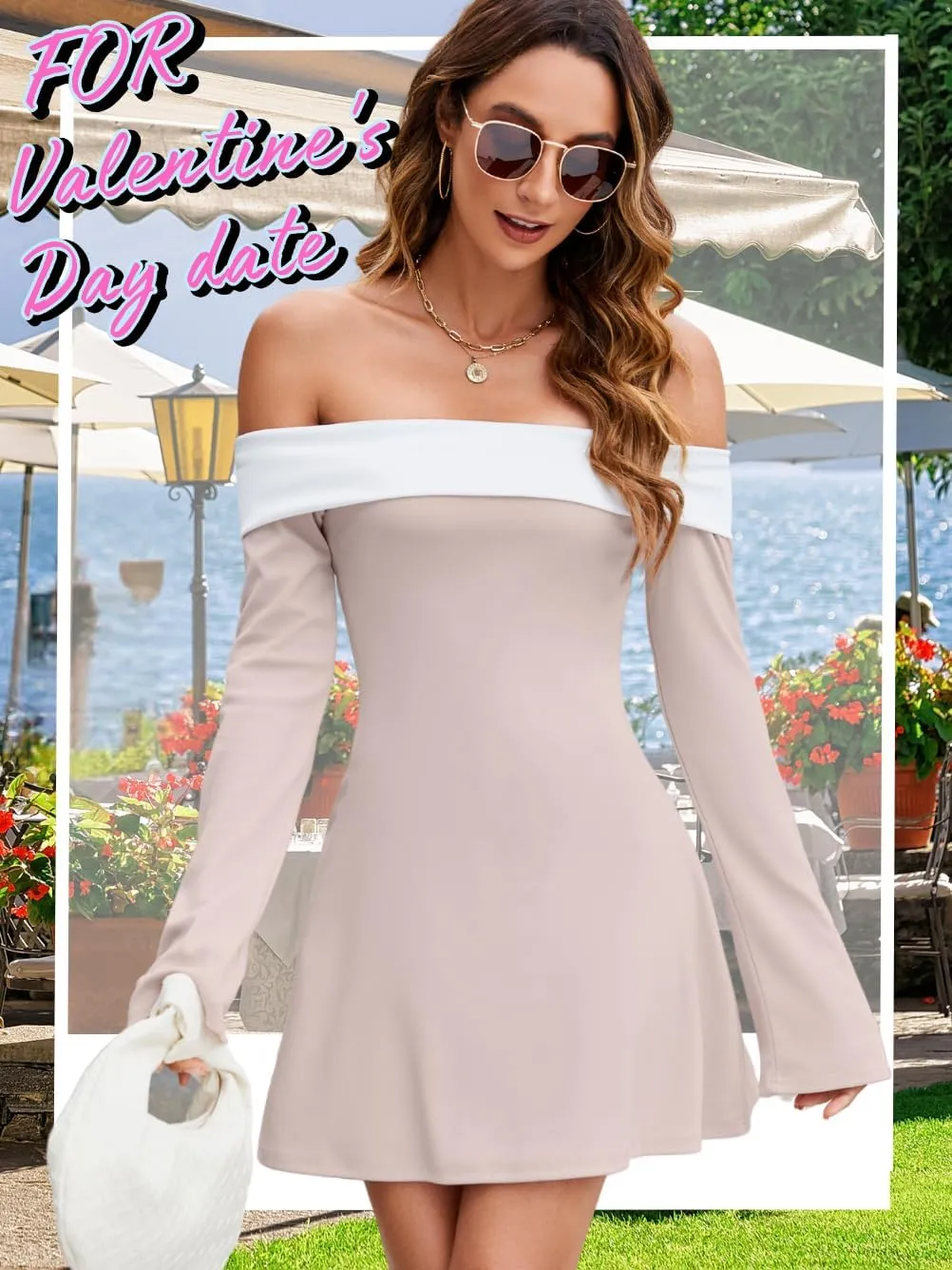 Bell Long Sleeve Corset Mini Dress, Cocktail Semi Formal, Off The Shoulder Flare Dresses for Women, Date Night