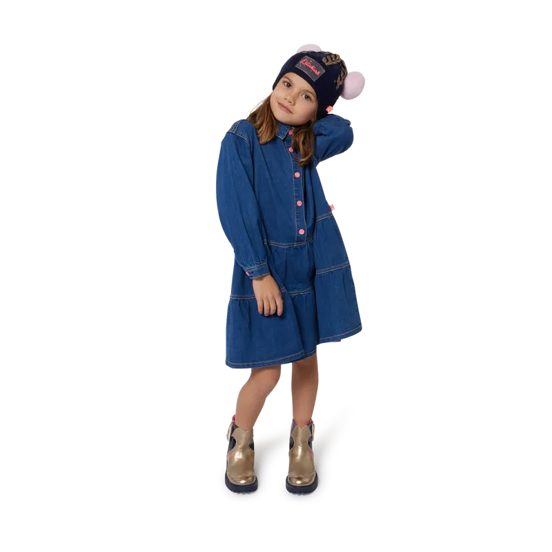 BILLIEBLUSH LOGO BACK LONG SLEEVE DENIM DRESS