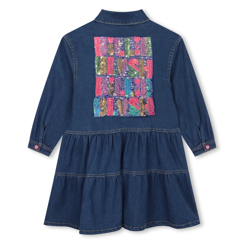BILLIEBLUSH LOGO BACK LONG SLEEVE DENIM DRESS
