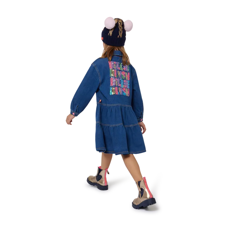BILLIEBLUSH LOGO BACK LONG SLEEVE DENIM DRESS