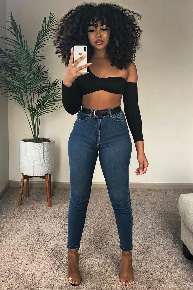 Black Asymmetric Crop Top - Nicki