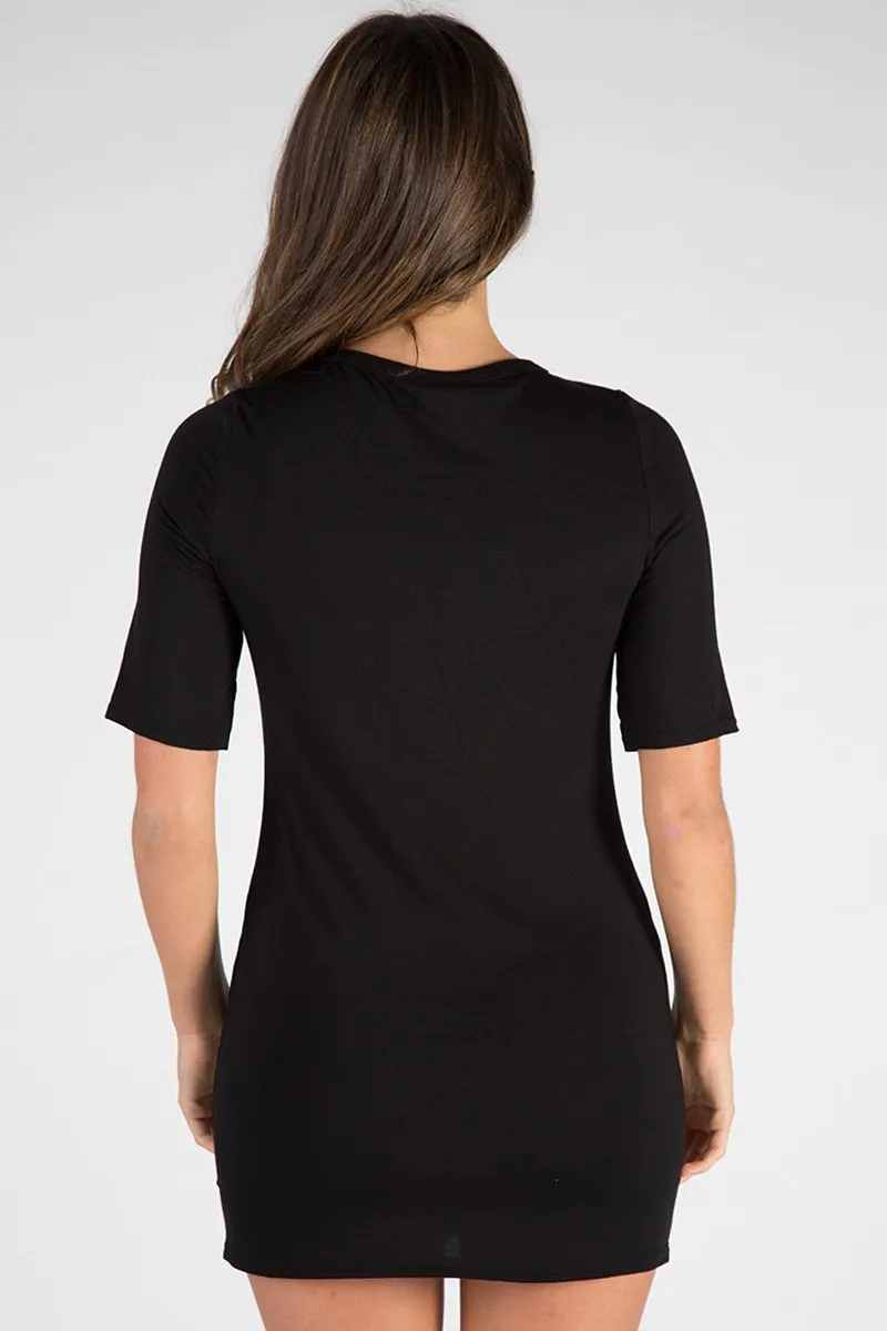 Black Legendary Graphic Lace Up T Shirt Dress - Lolita