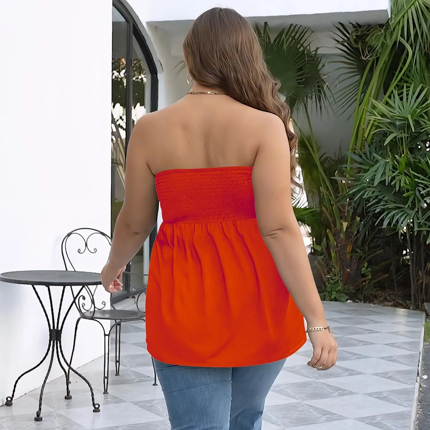 Comeon Plus Size Tube Top for Women Strapless Pleated Off The Shoulder Tops Sexy Summer Tunic Tank Top Soft Casual Cami
