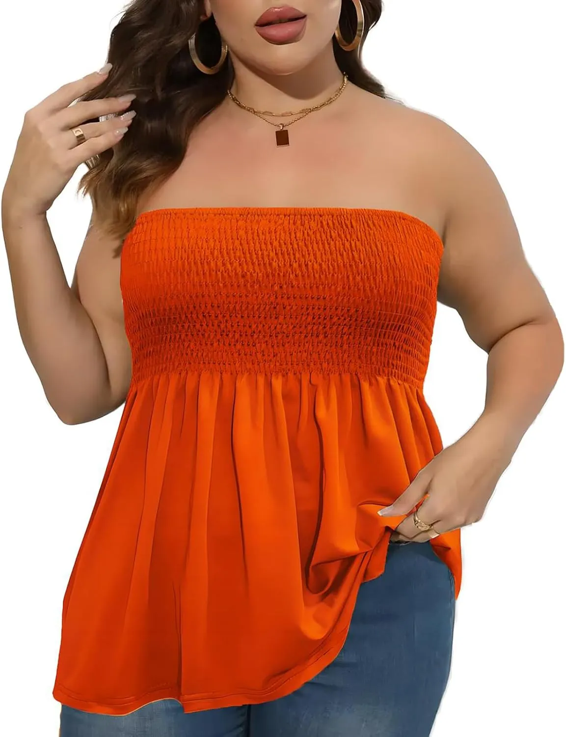 Comeon Plus Size Tube Top for Women Strapless Pleated Off The Shoulder Tops Sexy Summer Tunic Tank Top Soft Casual Cami