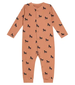 Cotton blend romper with baby birk Liewood print, black