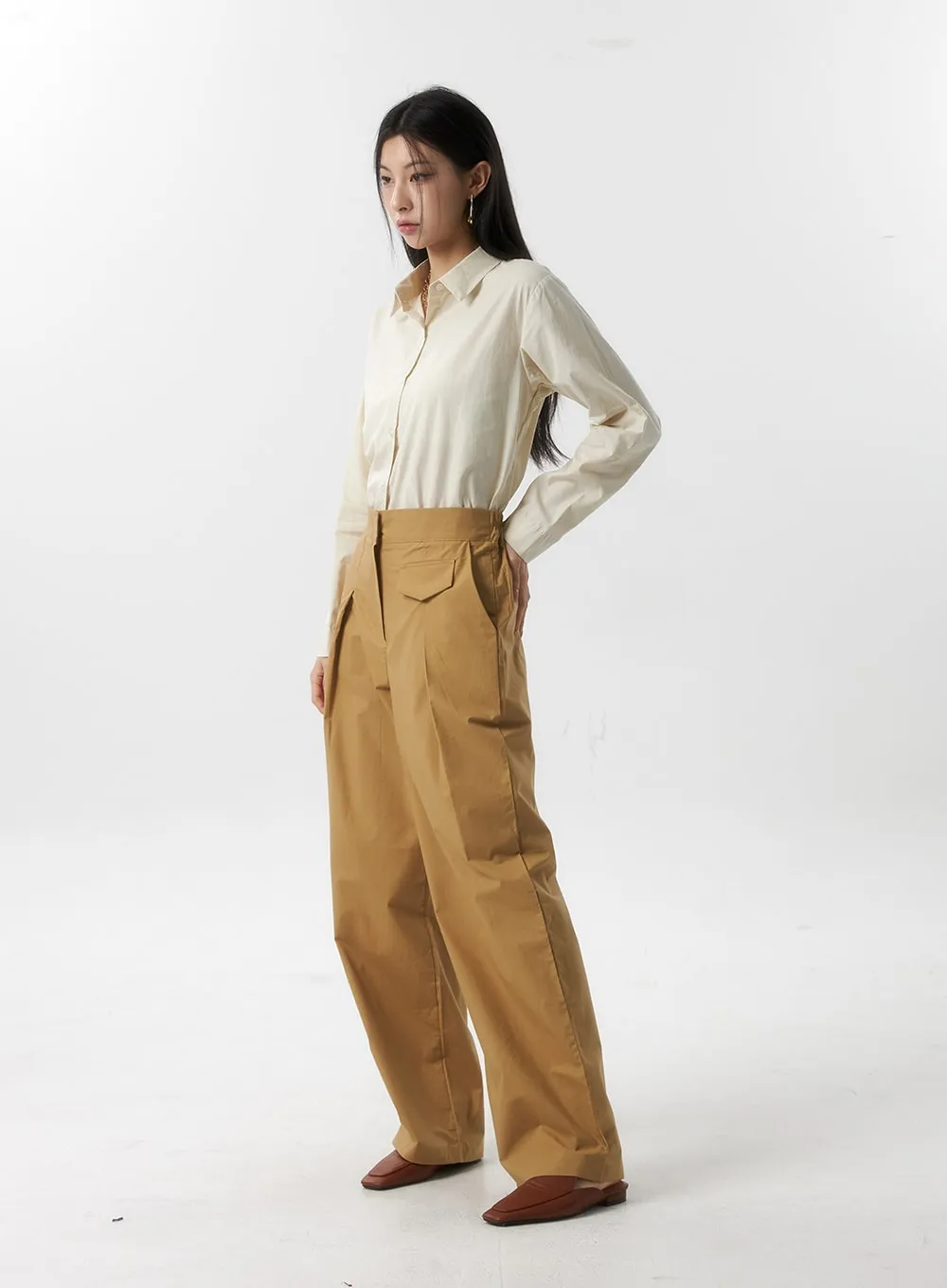 Cotton Pintuck Wide Leg Pants IS315