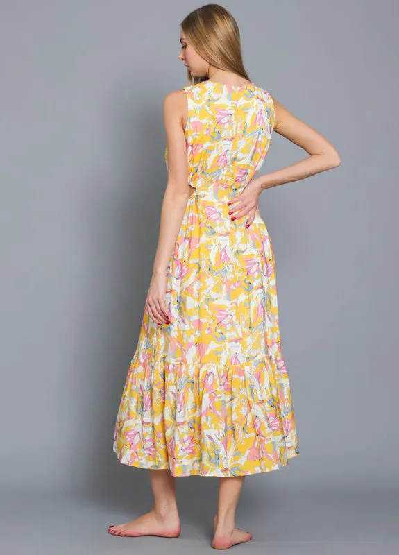 Cut Out Detail Yellow Midi Dress