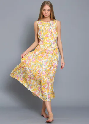 Cut Out Detail Yellow Midi Dress