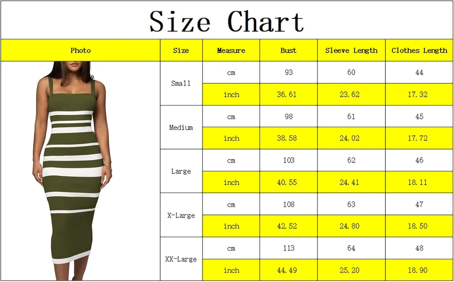 CutieLove Women's Casual Sleeveless Striped Bodycon Midi Dress Square Neck Ribbed Knit Dresses