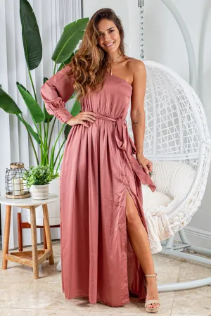 Dark Mauve One Shoulder Maxi Dress