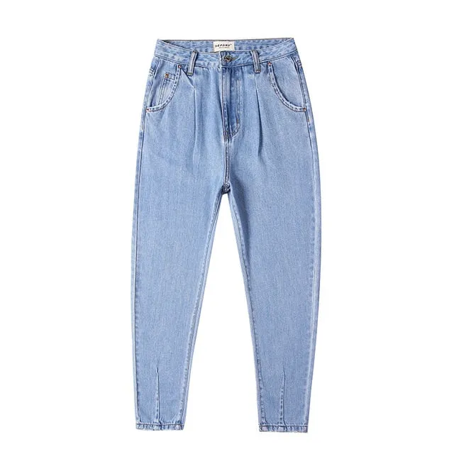 Depony High Waist  Mom Jeans Women Boyfriends Straight Jeans Femme 100% Cotton Loose Vintage Denim pants Vaqueros Mujer
