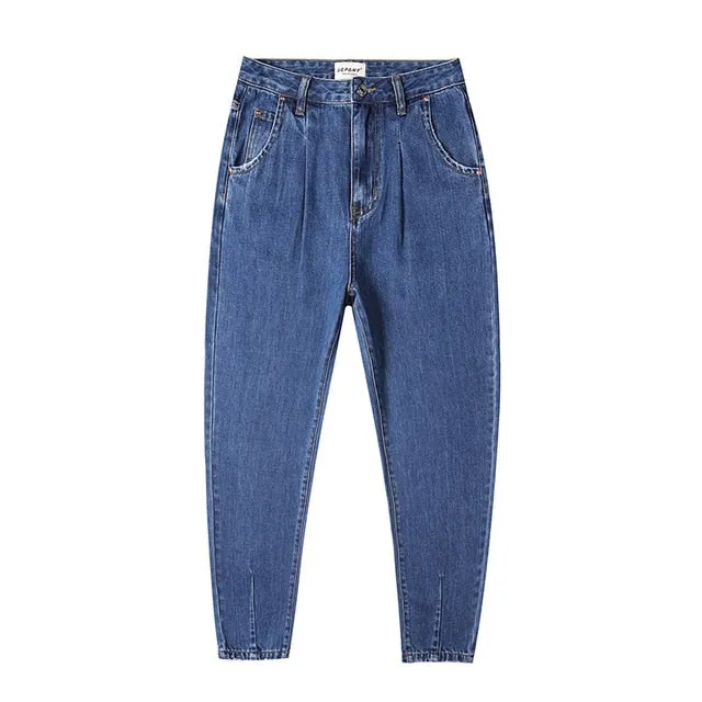Depony High Waist  Mom Jeans Women Boyfriends Straight Jeans Femme 100% Cotton Loose Vintage Denim pants Vaqueros Mujer