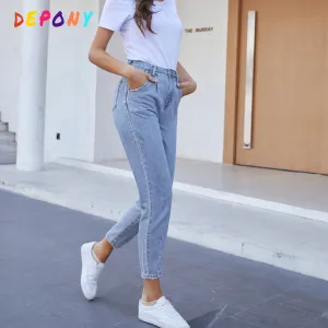 Depony High Waist  Mom Jeans Women Boyfriends Straight Jeans Femme 100% Cotton Loose Vintage Denim pants Vaqueros Mujer