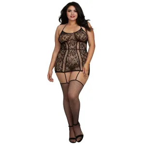 Dreamgirl Lingerie Lace Garter Dress with Criss Cross - Black 0331X