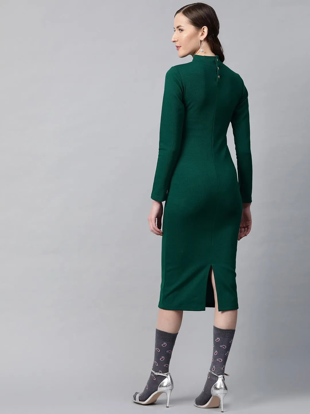 Emerald Rib Full Sleeve Bodycon Dress