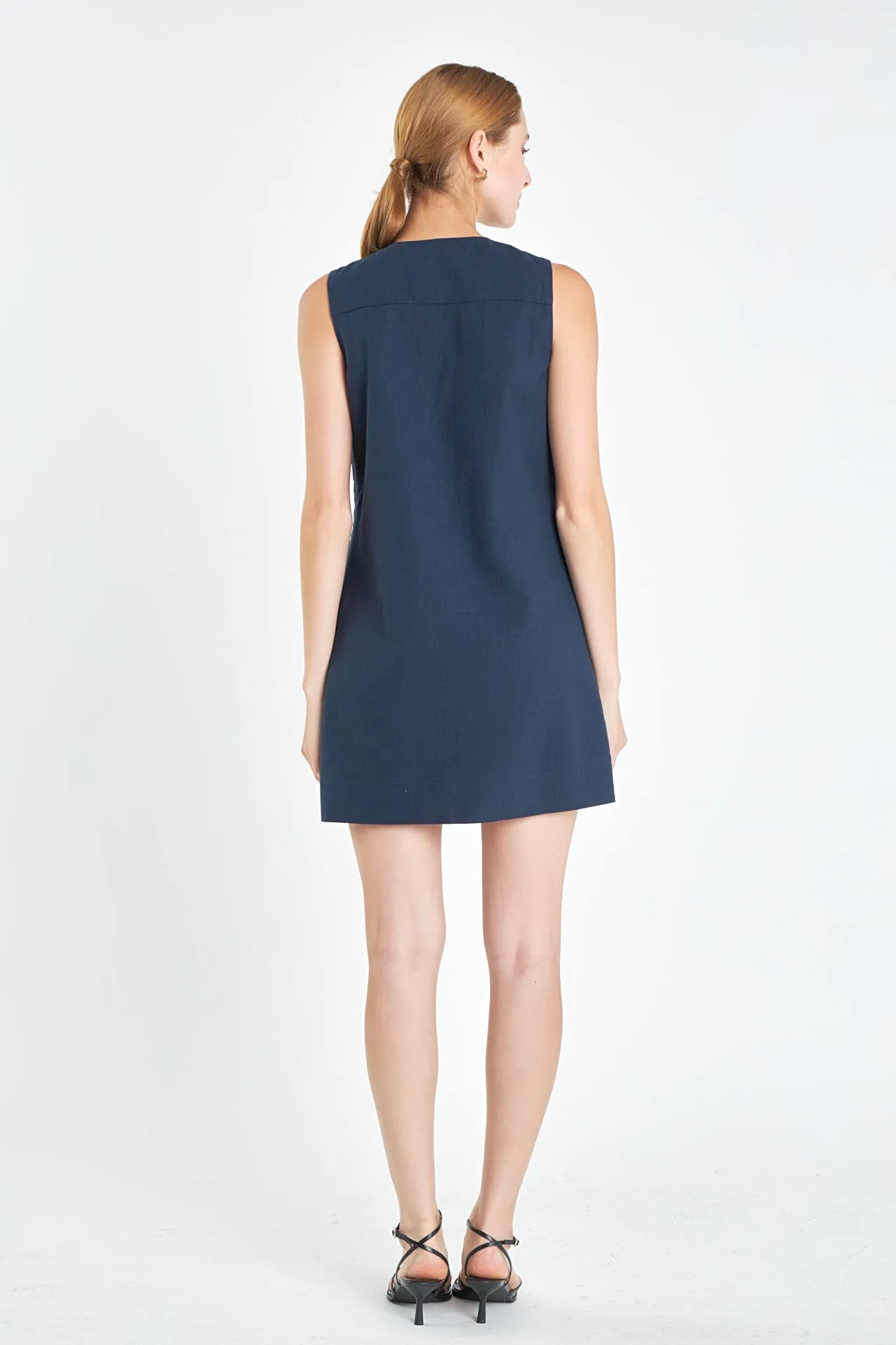 English Factory - Linen Lace Up Front Dress