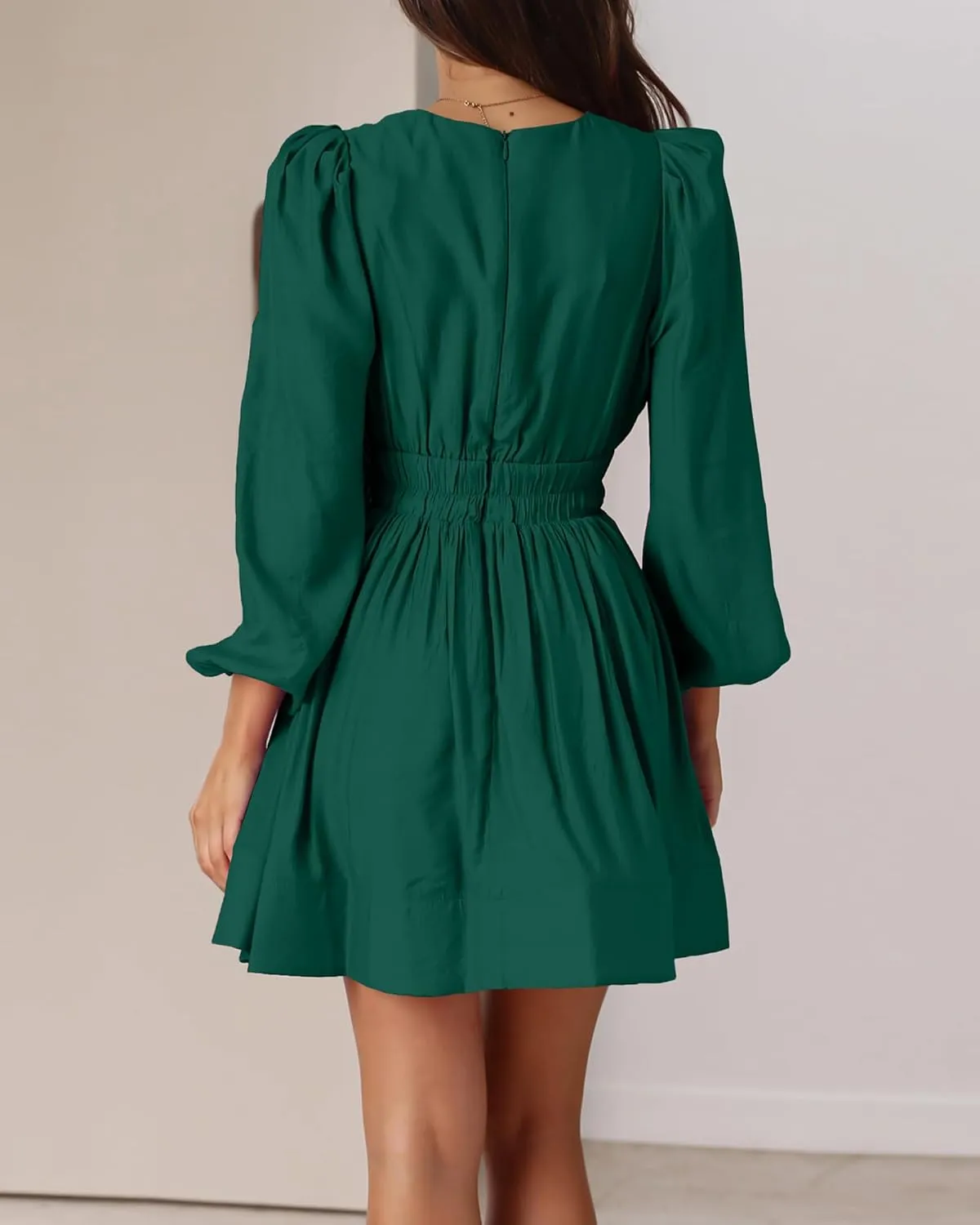 FAIABLE Mini Dress Deep V Sexy Dress Long Sleeve Dress for Women A-line High Waisted Casual Flowy Dress