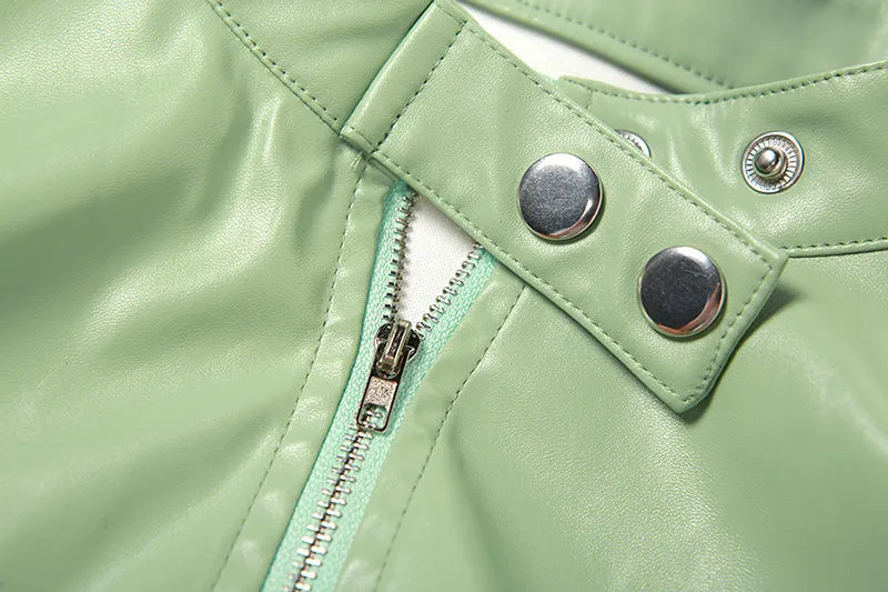 Faux Leather Cropped Jacket And Skirt Set