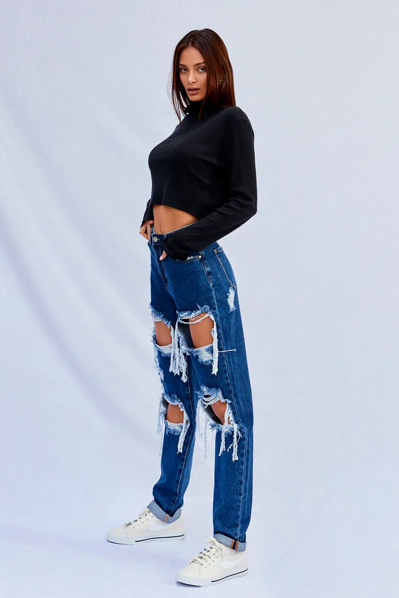 Favorite Look High Waist Ripped Baggy Jeans
