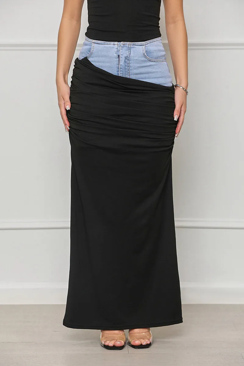 Focus On Me Denim Skirt (Black Multi)