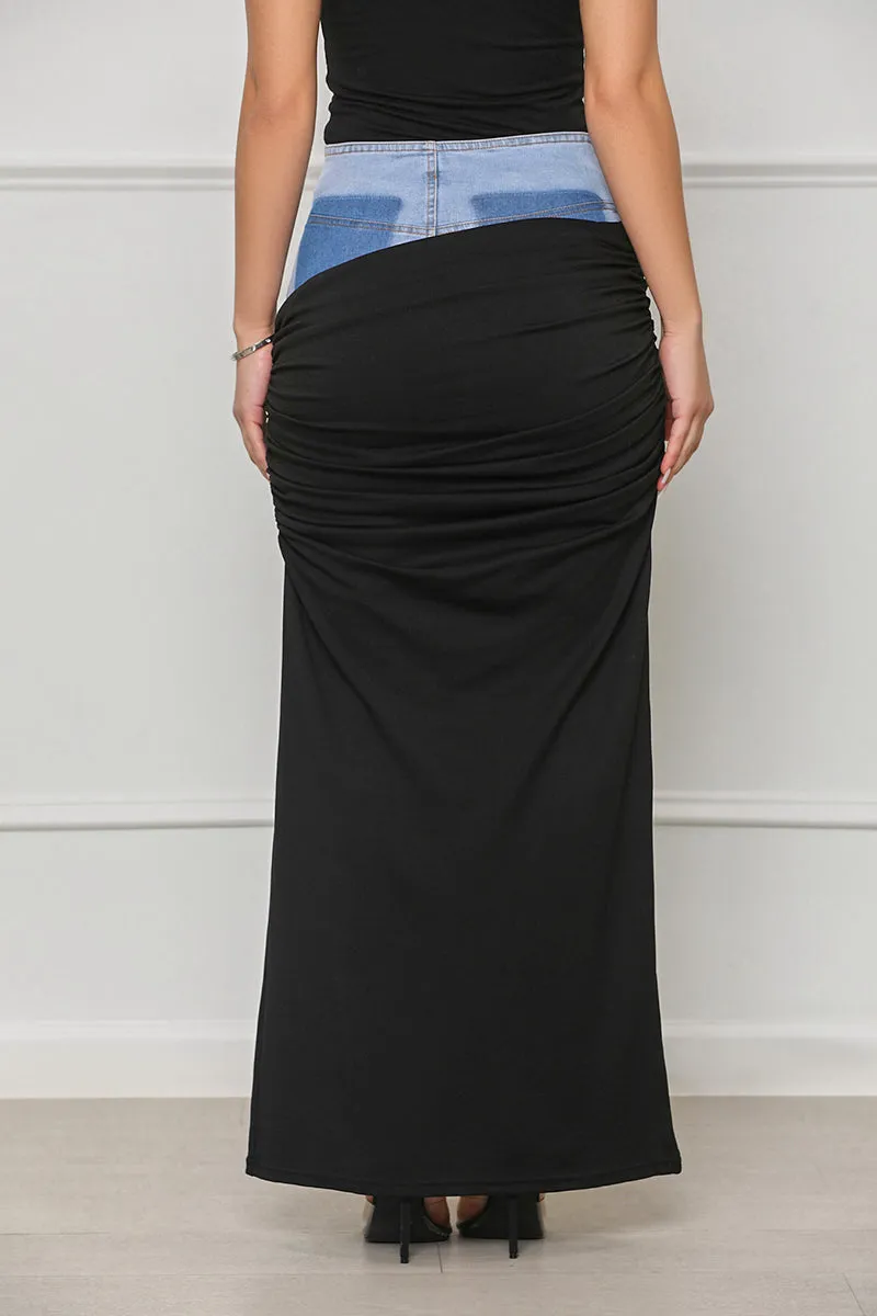 Focus On Me Denim Skirt (Black Multi)