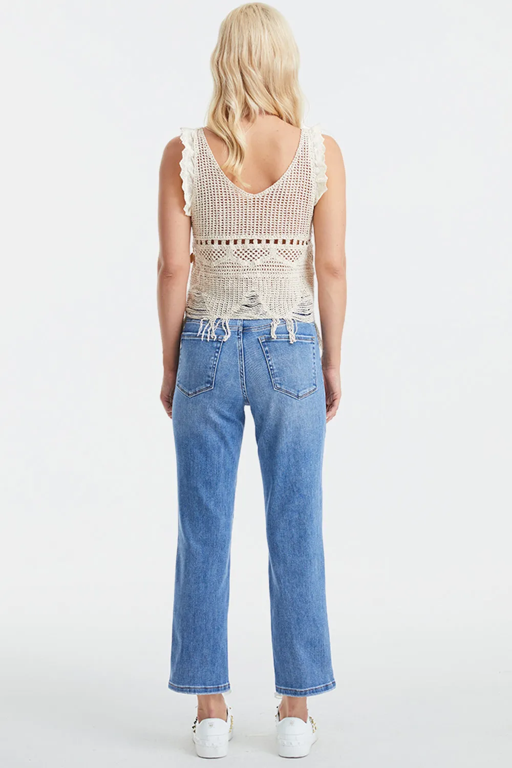 Full Size High Waist Raw Hem Straight Mom Jeans