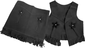 Girl's Western Suede Leather Vest & Skirt Set with Fringe