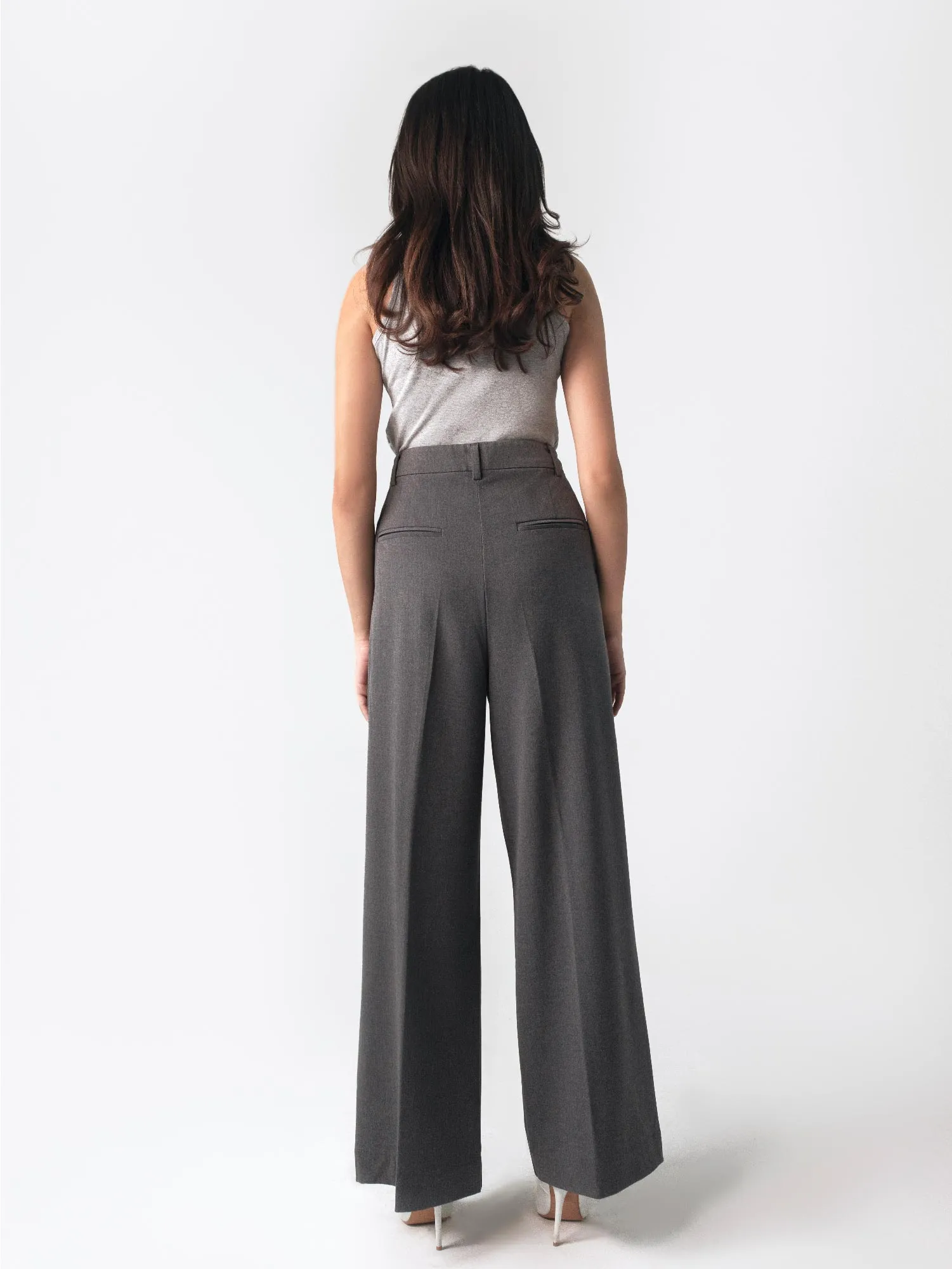 Grey Pleated Wide Leg Pants
