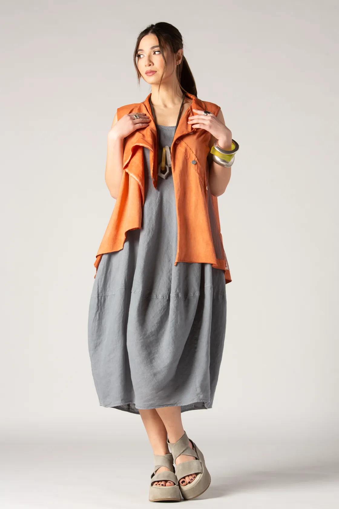 GRIZAS Palloncino Dress in Grey Linen