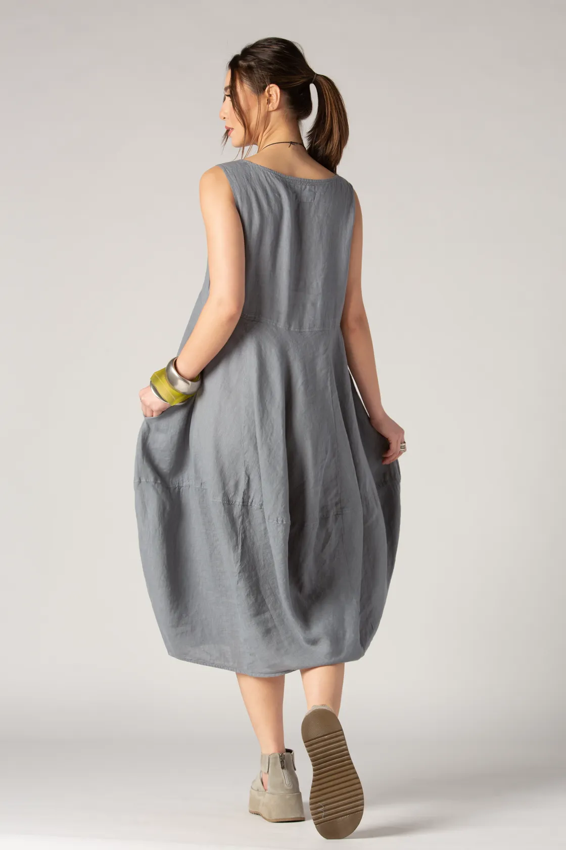 GRIZAS Palloncino Dress in Grey Linen